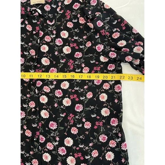 Elie Tahari Womens Floral Top Blouse Size Medium Button Long Sleeves Black Pink - Picture 5 of 10